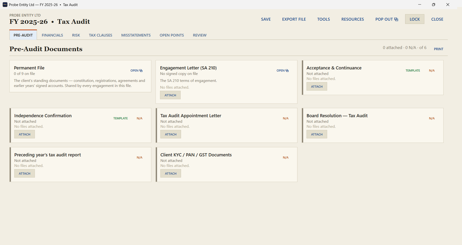 JustAudit Engagement Window