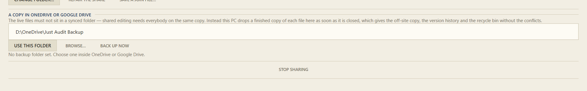 Set the backup folder once; the copies are taken from then on.
